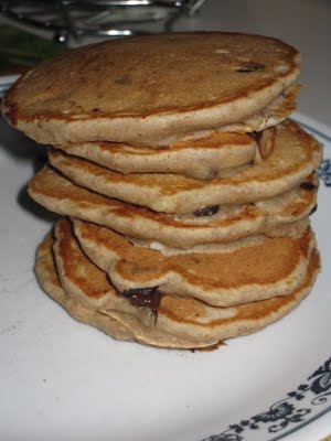 Whole Wheat Banana Chocolate Chip Pancakes