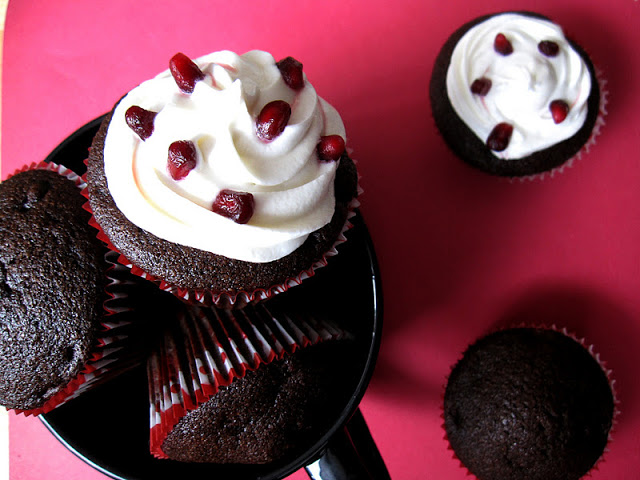 Chocolate Pomegranate Cupcakes