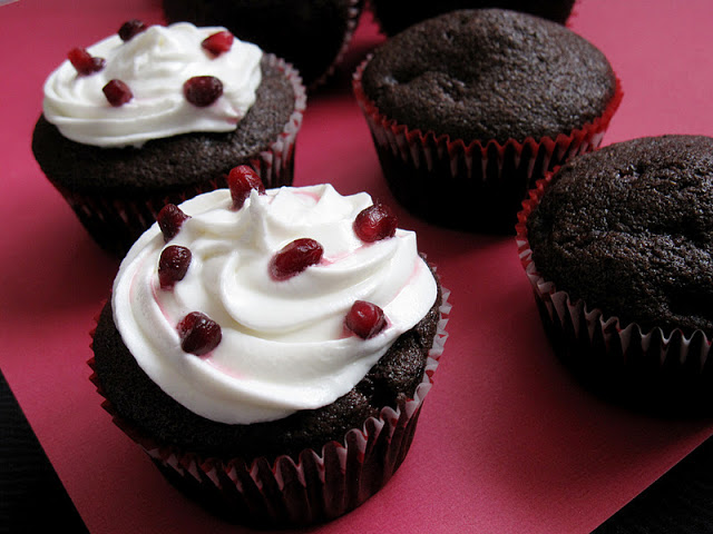 Chocolate Pomegranate Cupcakes