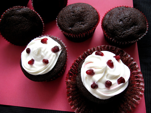 Chocolate Pomegranate Cupcakes