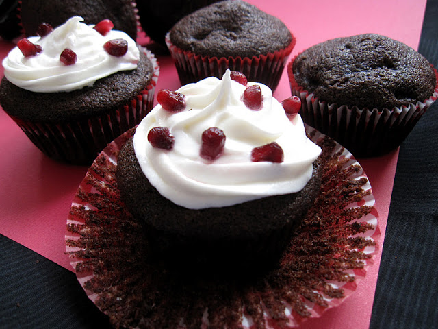 Chocolate Pomegranate Cupcakes