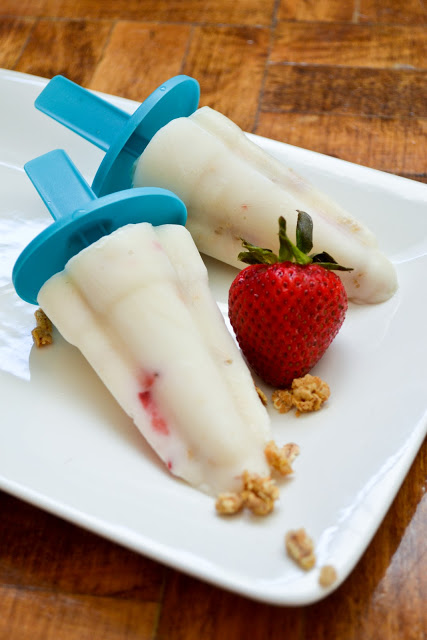 Easy Strawberry Yogurt Granola Popsicles