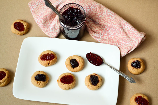 Peanut Butter Thumbprints with Raspberry & Blueberry Jam