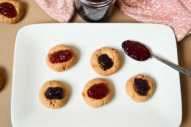 Peanut Butter Thumbprints with Raspberry & Blueberry Jam