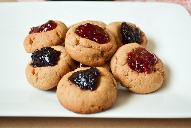 Peanut Butter Thumbprints with Raspberry & Blueberry Jam