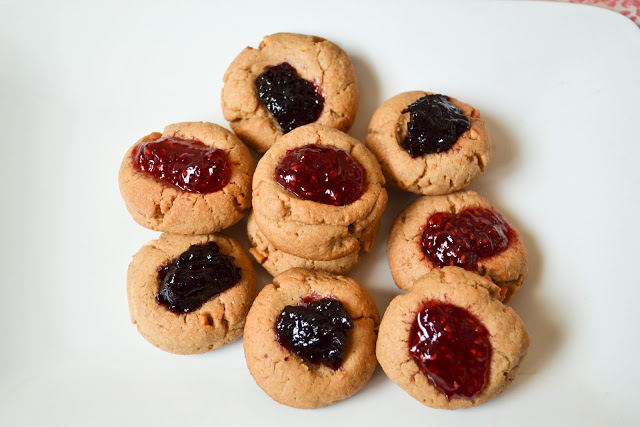 Peanut Butter Thumbprints with Raspberry & Blueberry Jam