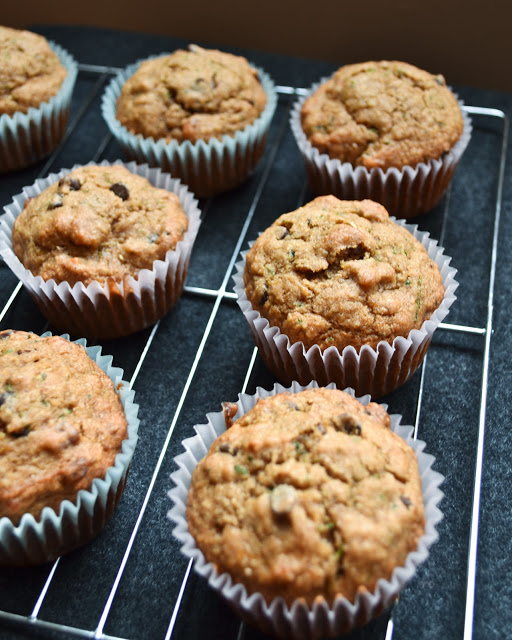 Nutty Whole Wheat Chocolate Chip Zucchini Muffins