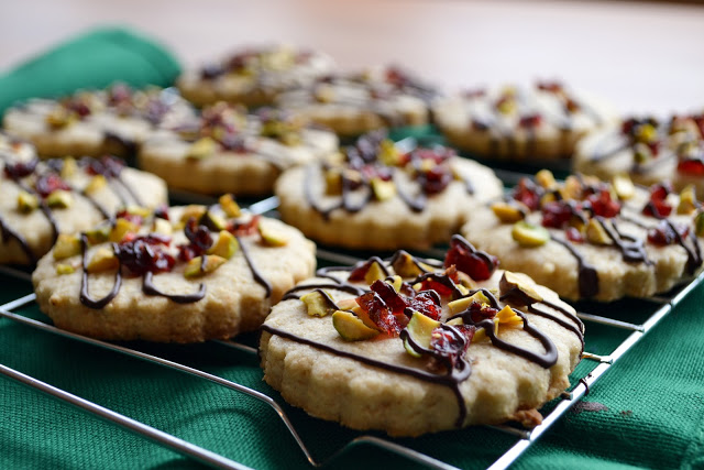 Chocolate Drizzled Cranberry Pistachio Cookies