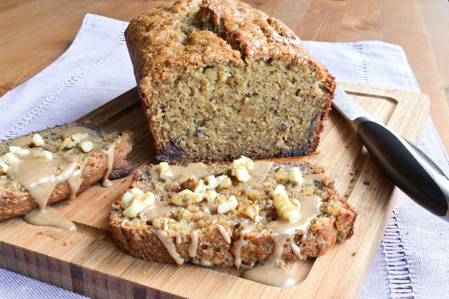 Caramelized Banana Walnut Bread with Cinnamon Glaze