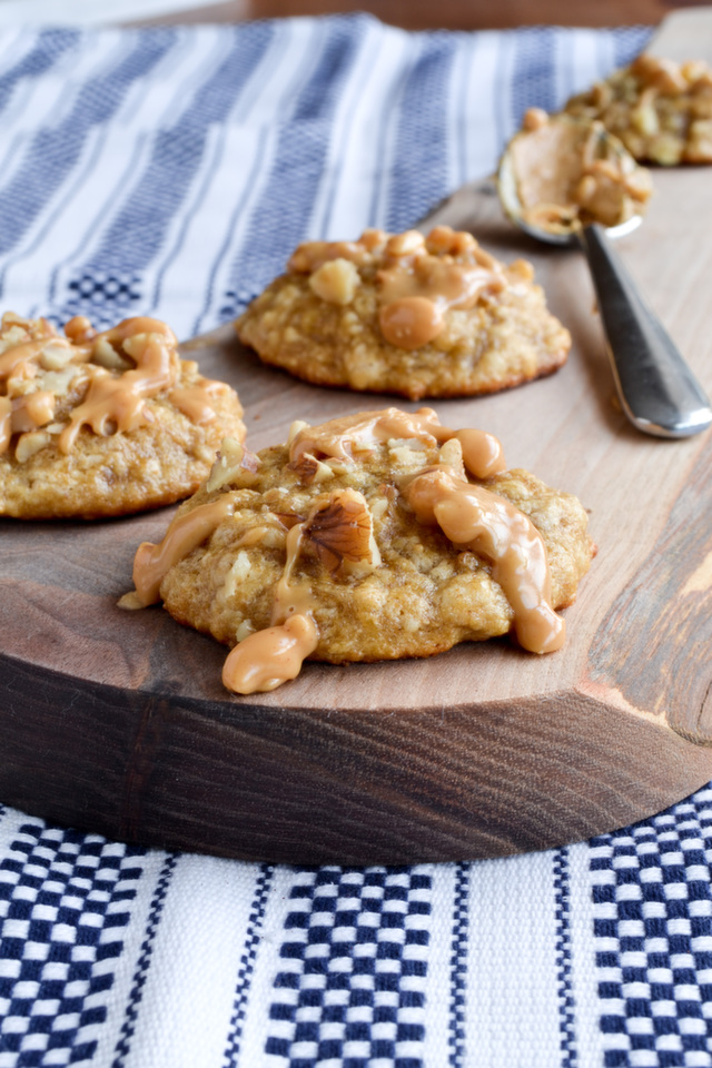 Peanut Butter Drizzled Banana Walnut Cookies