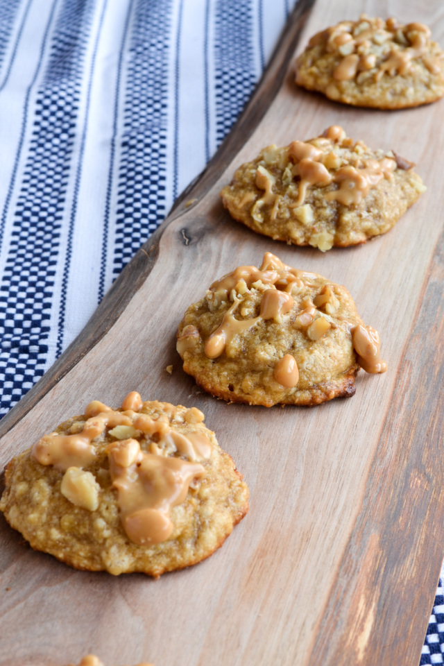 Peanut Butter Drizzled Banana Walnut Cookies