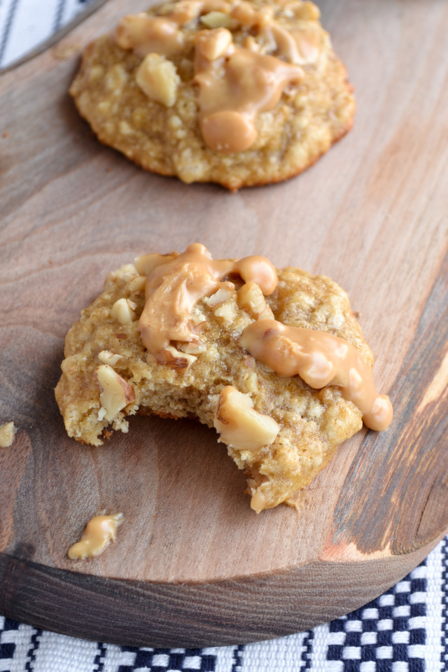 Peanut Butter Drizzled Banana Walnut Cookies