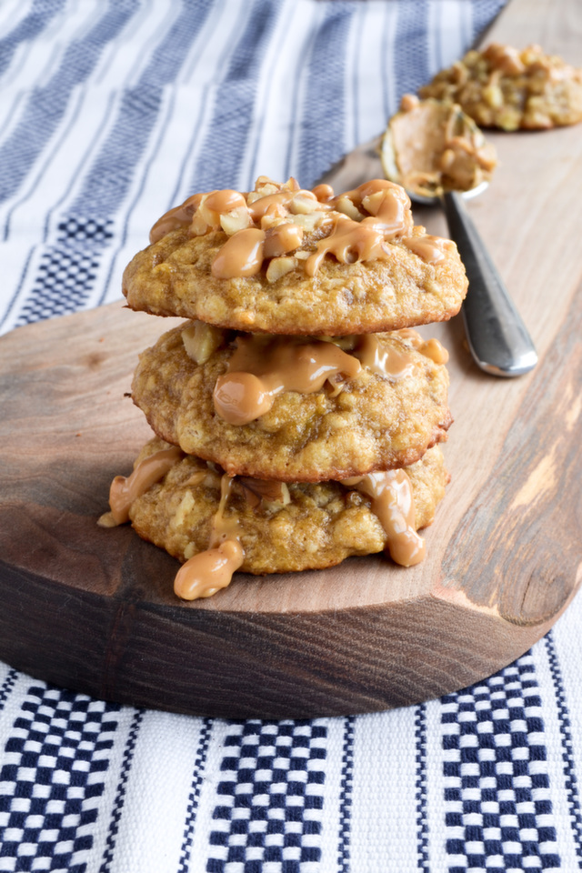 Peanut Butter Drizzled Banana Walnut Cookies