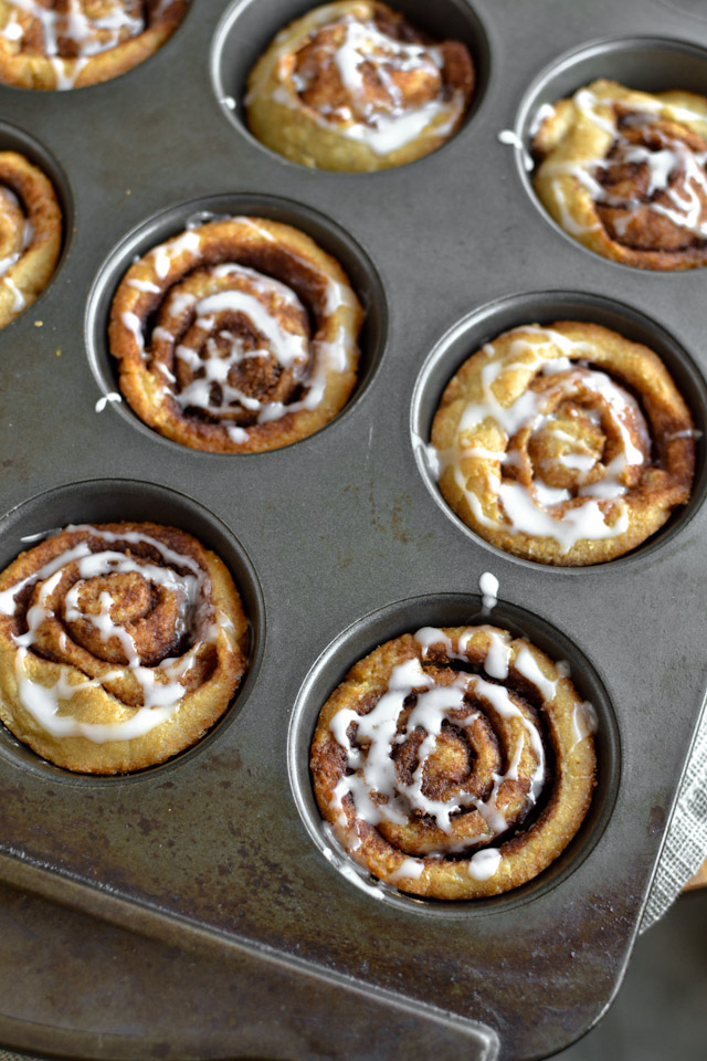 Muffin Tin Cinnamon Buns with Vanilla Ripple Schnapps Icing