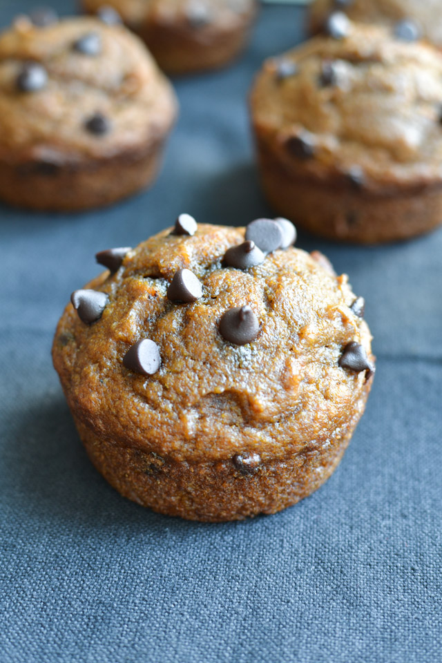 Whole Wheat Chocolate Chip Pumpkin Muffins