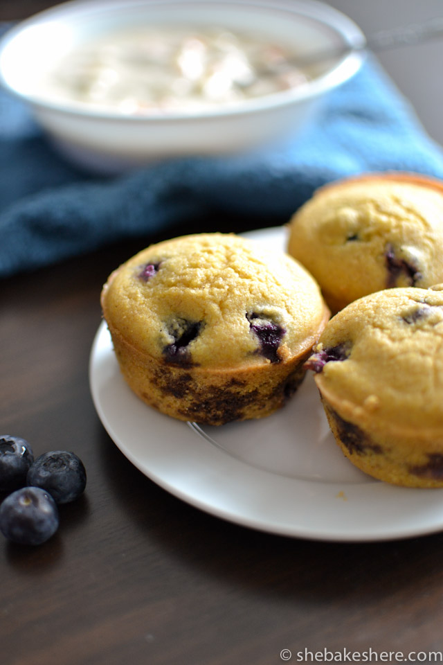 Whole Wheat Blueberry Cornbread Muffins