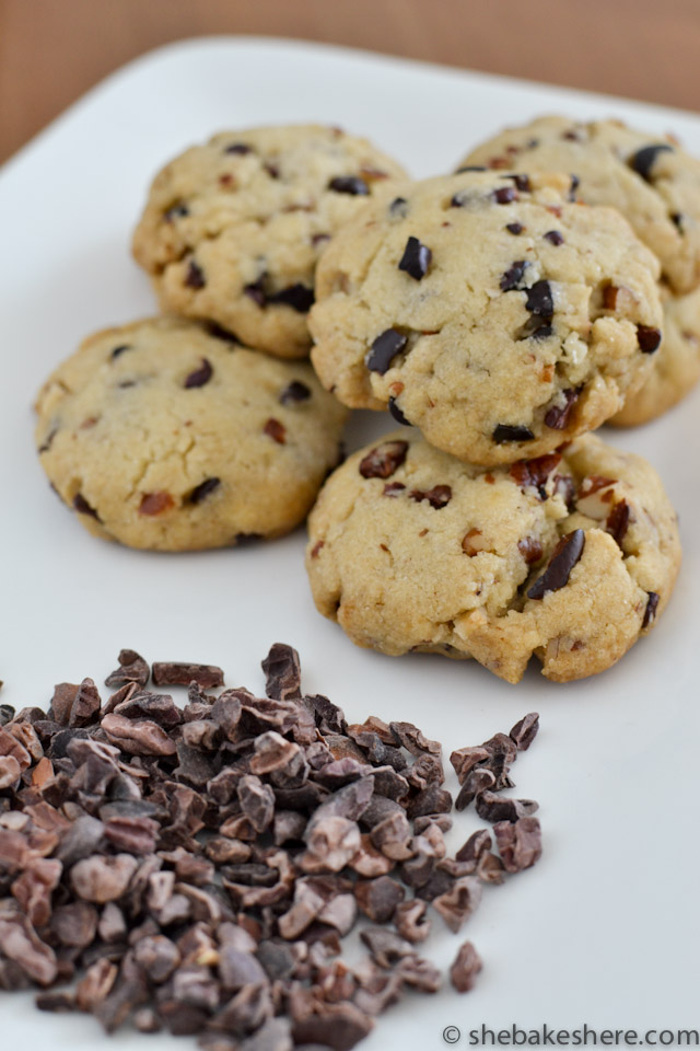 Coconut Oil Cookies with Toasted Pecans and Cacao Nibs