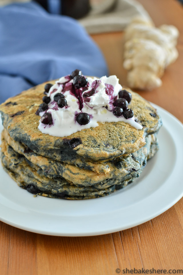 Whole Wheat Ginger Blueberry Pancakes