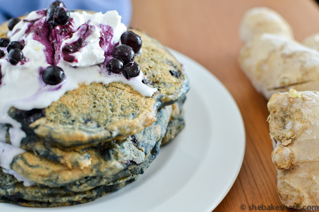 Whole Wheat Ginger Blueberry Pancakes