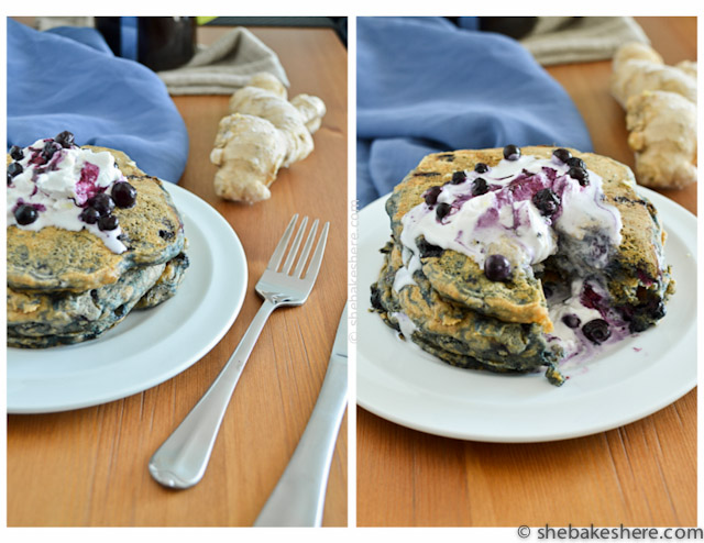 Whole Wheat Ginger Blueberry Pancakes