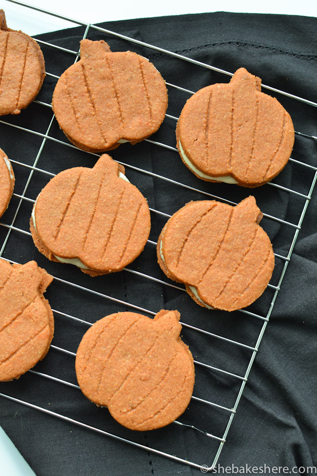 Pumpkin Spiced Sandwich Cookies with Cream Cheese Icing