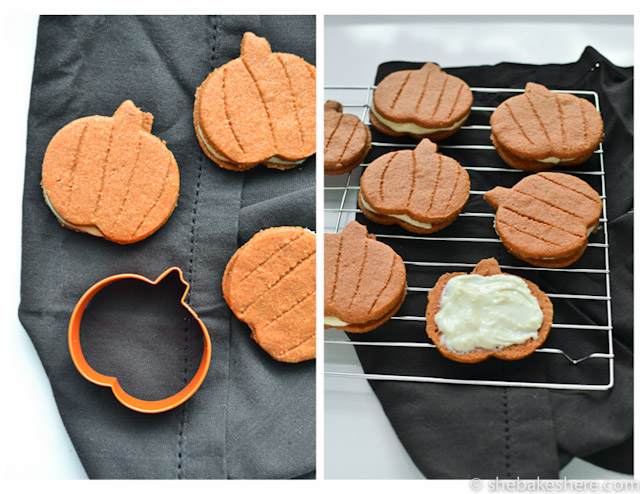 Pumpkin Spiced Sandwich Cookies with Cream Cheese Icing