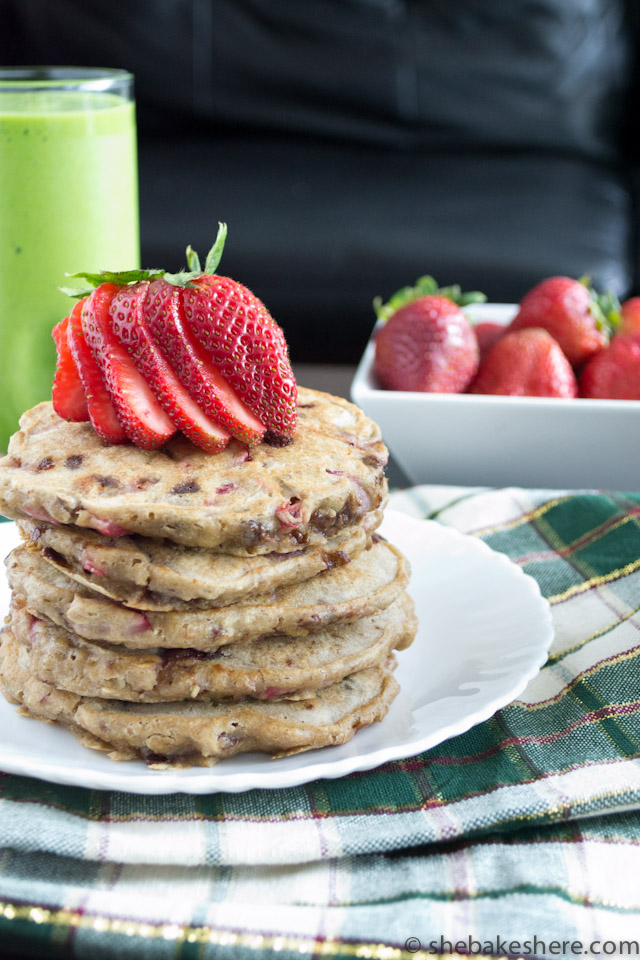 Strawberry Chocolate Chip Oatmeal Pancakes