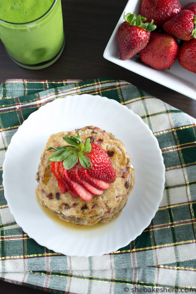 Strawberry Chocolate Chip Oatmeal Pancakes