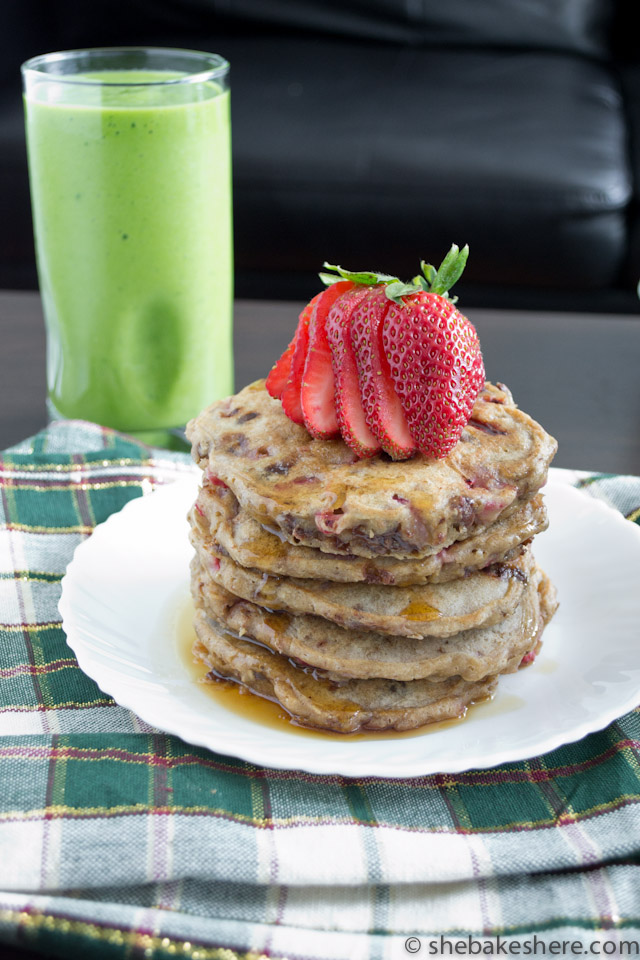Strawberry Chocolate Chip Oatmeal Pancakes