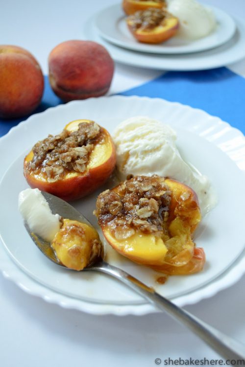 Baked Peaches with Oatmeal Crumble for Two She Bakes Here