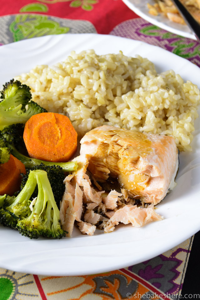 One Pan Baked Salmon and Roasted Veggies