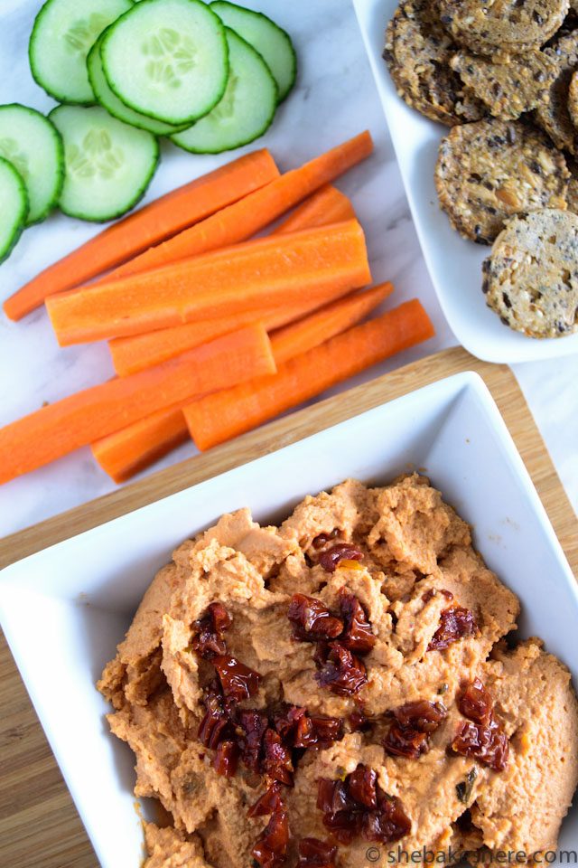 Sun-dried Tomato Hummus with Chickpeas and White Beans