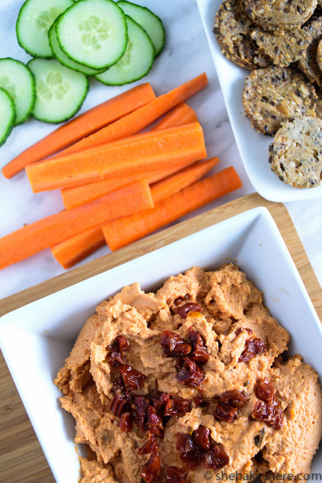 Sundried Tomato Hummus with Chickpeas and White Beans She Bakes Here