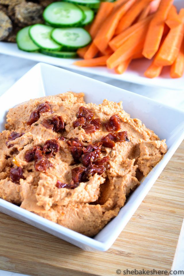 Sun-dried Tomato Hummus with Chickpeas and White Beans