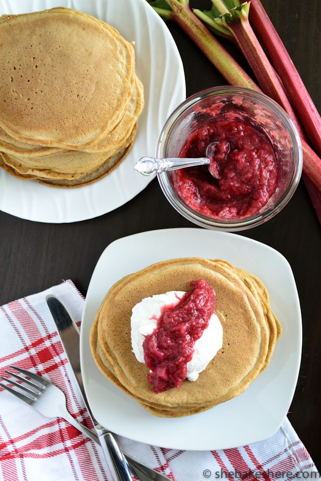 Whole Wheat Flax Pancakes with Stewed Rhubarb