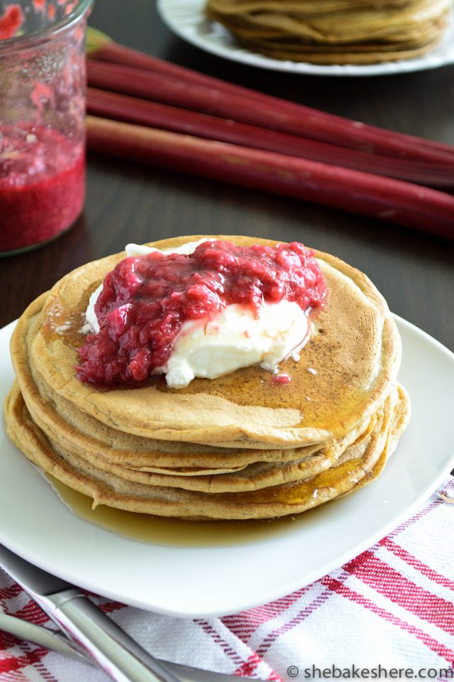 Whole Wheat Flax Pancakes with Stewed Rhubarb