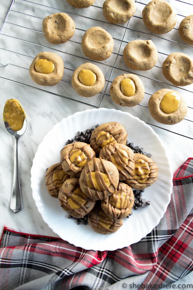 Peanut Butter Chocolate Chip Thumbprint Cookies She Bakes Here