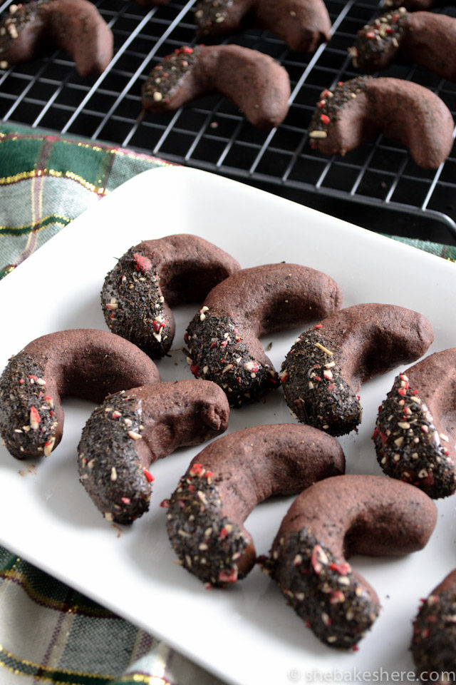 Cocoa Peppermint Crescent Cookies