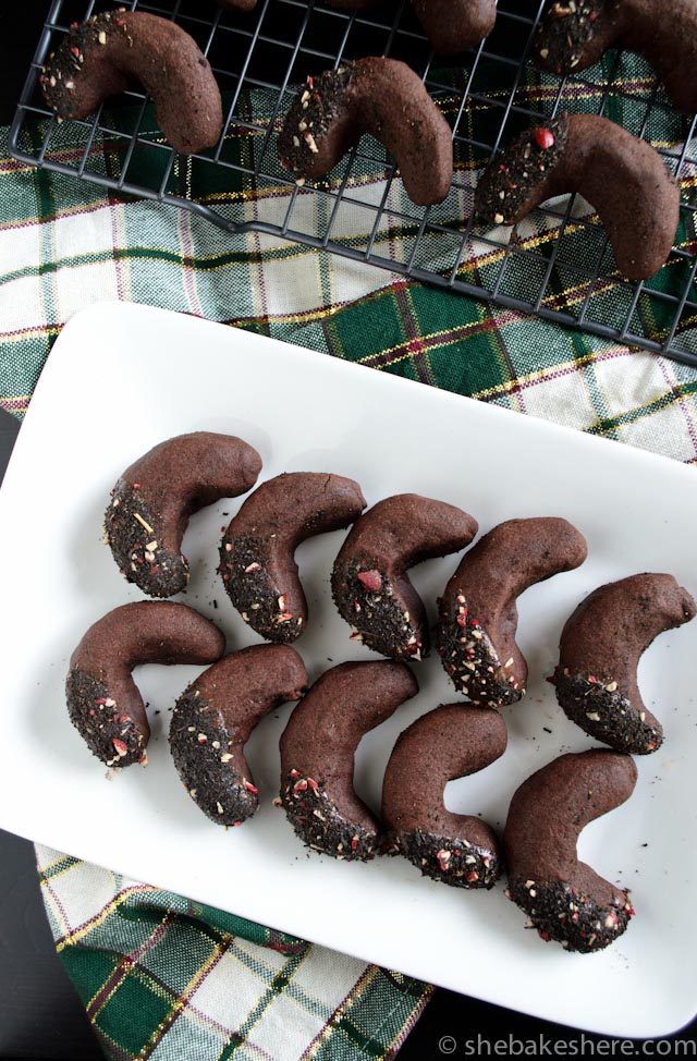 Cocoa Peppermint Crescent Cookies